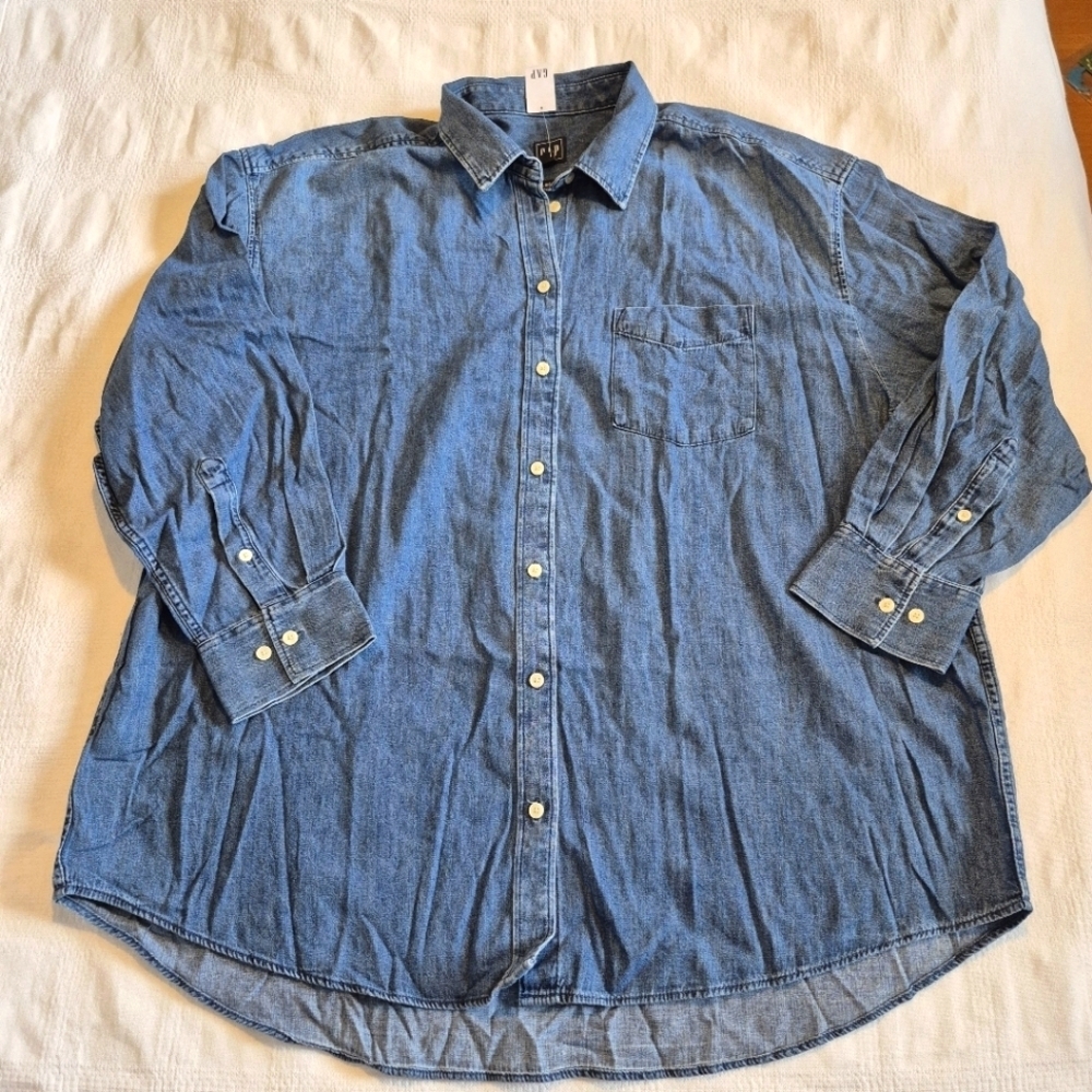Gap XL Tall The Big Top chambray jean full button up, oversized NWT